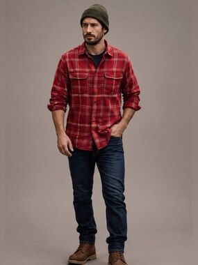 Grayers Red Plaid Flannel Shirt Utility Workwear Heritage Lumberjack Cotton Med